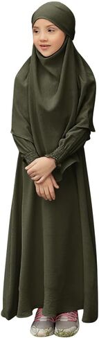 Kids Muslim Dress for Girls Islamic Prayer Abaya Dress with Hijab Jibab 2 Piece Eid Ramadan Dubai Outfits Kaftan Robe in Saudi Arabia