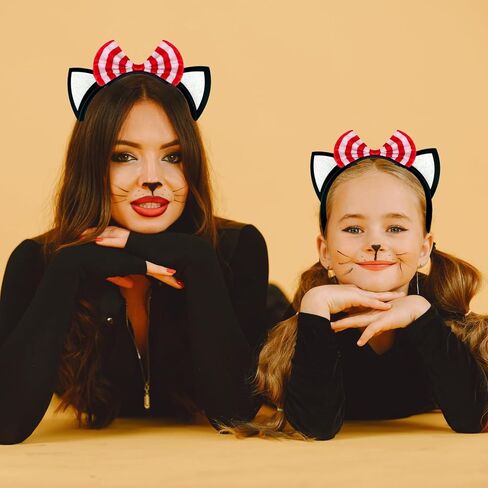 طقم إكسسوارات زي القطة مكون من 3 قطع يتضمن عصابة رأس على شكل آذان القطط مع ربطة عنق حمراء مزخرفة باللون الأحمر مخططة بطول الركبة وجوارب ربطة عنق للحفلات التنكرية in Kuwait