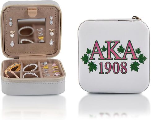 ASIJUNTYECHO Jewelry Case Box Aka Sorority Gifts for Sister Friend Ring Necklace Earring Pink and Green Travel Jewelry Case (Color-2) in Saudi Arabia