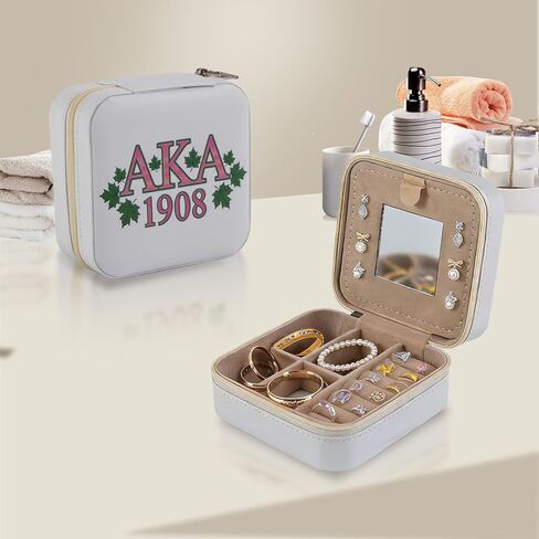 ASIJUNTYECHO Jewelry Case Box Aka Sorority Gifts for Sister Friend Ring Necklace Earring Pink and Green Travel Jewelry Case (Color-2) in Saudi Arabia
