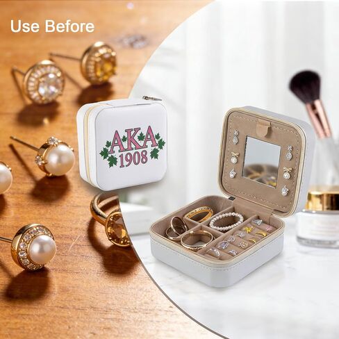 ASIJUNTYECHO Jewelry Case Box Aka Sorority Gifts for Sister Friend Ring Necklace Earring Pink and Green Travel Jewelry Case (Color-2) in Saudi Arabia