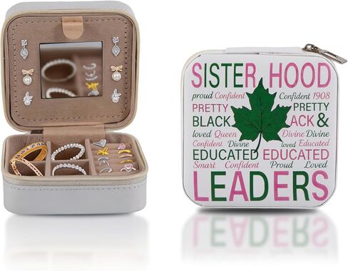 ASIJUNTYECHO Jewelry Case Box Aka Sorority Gifts for Sister Friend Ring Necklace Earring Pink and Green Travel Jewelry Case (Color-2) in Saudi Arabia