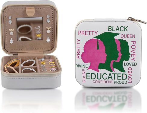 ASIJUNTYECHO Jewelry Case Box Aka Sorority Gifts for Sister Friend Ring Necklace Earring Pink and Green Travel Jewelry Case (Color-2) in Kuwait