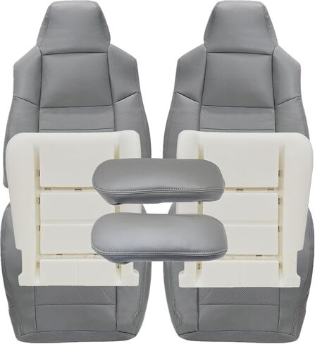 8PCS Replacement Driver & Passenger Perforated Leather Seat Cover & Foam & Armrest Gray Compatible with Ford F250 F350 F450 F550 Lariat Super Duty XLT 2002 2003 2004 2005 2006 2007 in Saudi Arabia
