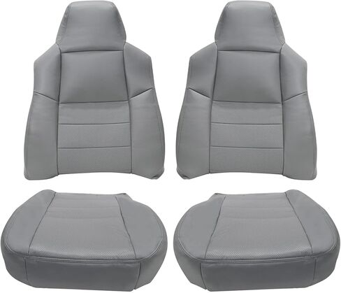 8PCS Replacement Driver & Passenger Perforated Leather Seat Cover & Foam & Armrest Gray Compatible with Ford F250 F350 F450 F550 Lariat Super Duty XLT 2002 2003 2004 2005 2006 2007 in Saudi Arabia