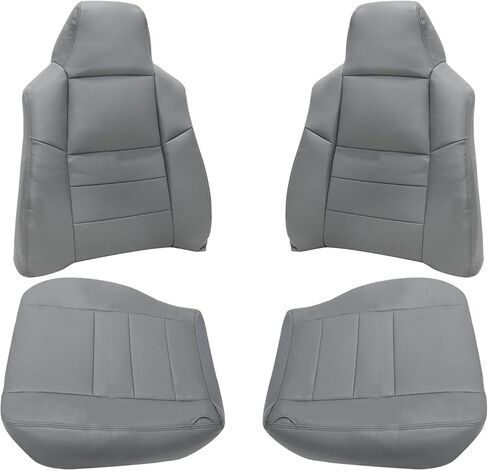 8PCS Replacement Driver & Passenger Perforated Leather Seat Cover & Foam & Armrest Gray Compatible with Ford F250 F350 F450 F550 Lariat Super Duty XLT 2002 2003 2004 2005 2006 2007 in Saudi Arabia