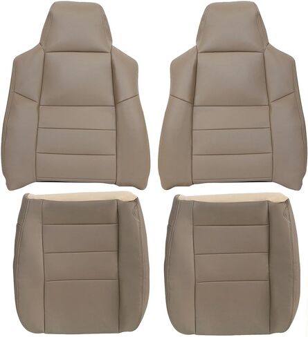 غطاء مقعد جلدي بديل للسائق والراكب من الجانب السفلي والعلوي من GXARTS TAN متوافق مع Ford F250 F350 F450 F550 2002-2007 مناسب لـ Ford Excursion 2002 2003 2004 2005 in Saudi Arabia