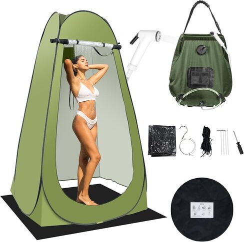Portable Camping Bathroom Tent,Shower Tent Kit,Pop Up Privacy Tent, Outdoor Changing Tent with 5 Gallon Shower Bag-(Nozzle Upgraded)(Black) in Saudi Arabia
