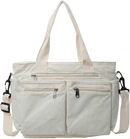 YDF Corduroy Tote Bag for Women Crossbody Purse with Zipper, Aesthetic Multi Pocket Work School Bag, Gifts for Mom Teacher in Kuwait