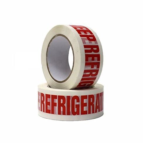 ASA "حافظ على الثلاجة" بأحرف حمراء على شريط أبيض شريط تغليف من الورق المقوى المطبوع مسبقًا 2 بوصة (48 مم) × 2 مل × 110 ياردة (100 متر)، شريط لاصق أكريليك عالي التحمل رائع للشحن والتعبئة - لفة واحدة in Kuwait