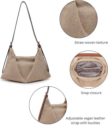 JEN & CO. Samantha Woven Straw Shoulder Bag for Women, Soft Summer Handbag with Adjustable Vegan Leather Strap in Saudi Arabia
