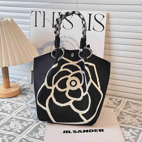 حقائب دلو صغيرة للنساء، حقائب يد صغيرة لطيفة بمقبض علوي، حقائب حمل من الكروشيه باللون الأسود، حقائب خفيفة الوزن هدايا للسيدات الحياكة العصرية in Kuwait