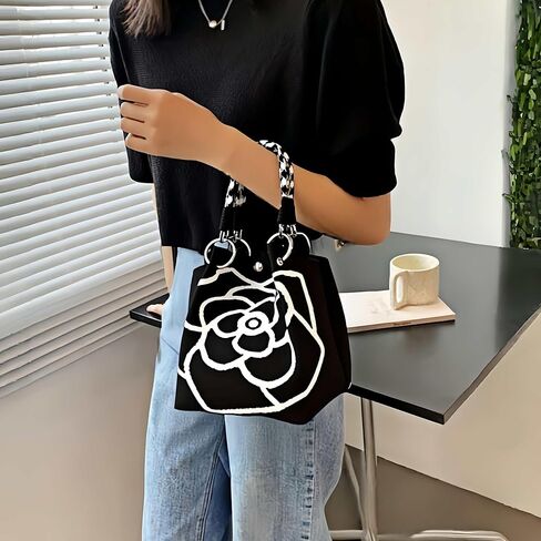 حقائب دلو صغيرة للنساء، حقائب يد صغيرة لطيفة بمقبض علوي، حقائب حمل من الكروشيه باللون الأسود، حقائب خفيفة الوزن هدايا للسيدات الحياكة العصرية in Kuwait