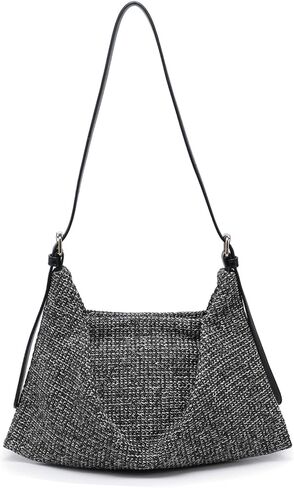 JEN & CO. Samantha Woven Straw Shoulder Bag for Women, Soft Summer Handbag with Adjustable Vegan Leather Strap in Saudi Arabia