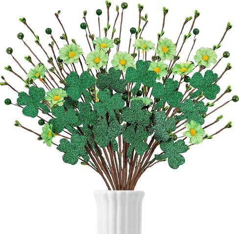 20 قطعة من زينة عيد القديس باتريك، قطع شامروك من الزهور الاصطناعية ديكور سيقان الزهور للمنزل، قطعة مركزية لطاولة الحفلات in Kuwait