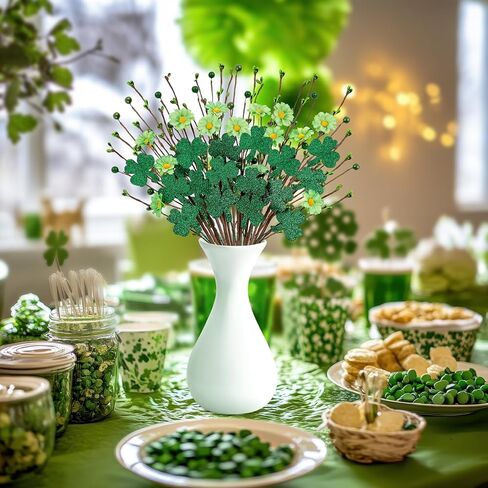 20PCS St Patricks Day Decorations Shamrock Picks Artificial Flowers Decor Floral Stems for Home Party Table Centerpiece in Saudi Arabia