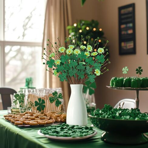 20PCS St Patricks Day Decorations Shamrock Picks Artificial Flowers Decor Floral Stems for Home Party Table Centerpiece in Saudi Arabia