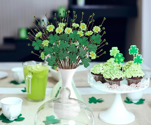 20PCS St Patricks Day Decorations Shamrock Picks Artificial Flowers Decor Floral Stems for Home Party Table Centerpiece in Saudi Arabia