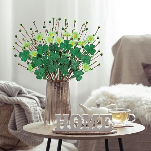 20PCS St Patricks Day Decorations Shamrock Picks Artificial Flowers Decor Floral Stems for Home Party Table Centerpiece in Saudi Arabia