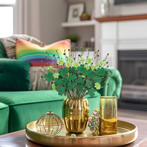 20PCS St Patricks Day Decorations Shamrock Picks Artificial Flowers Decor Floral Stems for Home Party Table Centerpiece in Saudi Arabia
