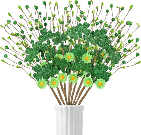 20PCS St Patricks Day Decorations Shamrock Picks Artificial Flowers Decor Floral Stems for Home Party Table Centerpiece in Saudi Arabia