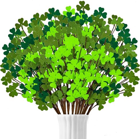 20PCS St Patricks Day Decorations Shamrock Picks Artificial Flowers Decor Floral Stems for Home Party Table Centerpiece in Saudi Arabia