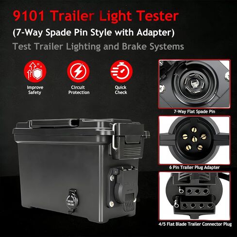 9101 Trailer Light Tester (7-Way Spade Pin Style with Trailer Plug Adapter) Test Trailer Lighting and Brake Systems | Trailer Plug Tester Avoid Blown fuses and Light Tester in Saudi Arabia