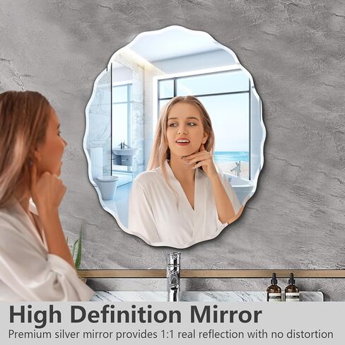 pregaspor 24x30 بوصة مرآة الحائط البيضاوية بدون إطار لحوض الحمام، الحد الأدنى مرآة الغرور الحمام مع حافة مشطوفة، المرايا الحديثة لديكور الحائط غرفة المعيشة مدخل غرفة النوم in Kuwait