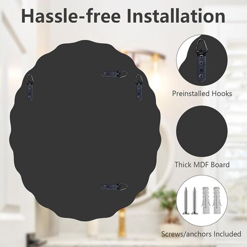 pregaspor 24x30 بوصة مرآة الحائط البيضاوية بدون إطار لحوض الحمام، الحد الأدنى مرآة الغرور الحمام مع حافة مشطوفة، المرايا الحديثة لديكور الحائط غرفة المعيشة مدخل غرفة النوم in Kuwait