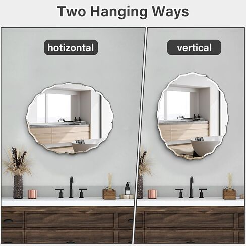 pregaspor 24x30 بوصة مرآة الحائط البيضاوية بدون إطار لحوض الحمام، الحد الأدنى مرآة الغرور الحمام مع حافة مشطوفة، المرايا الحديثة لديكور الحائط غرفة المعيشة مدخل غرفة النوم in Kuwait