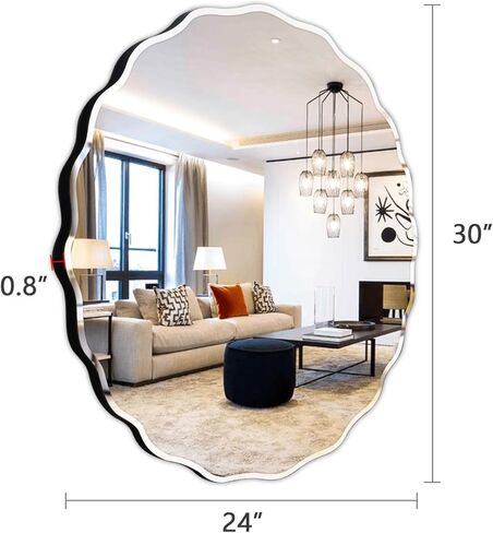 pregaspor 24x30 بوصة مرآة الحائط البيضاوية بدون إطار لحوض الحمام، الحد الأدنى مرآة الغرور الحمام مع حافة مشطوفة، المرايا الحديثة لديكور الحائط غرفة المعيشة مدخل غرفة النوم in Kuwait