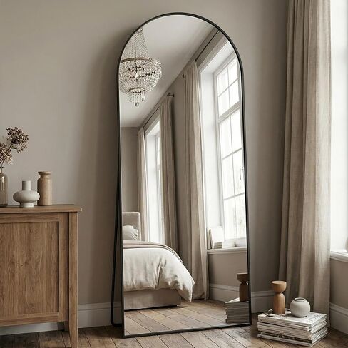 Antok Full-Length Arched Floor Mirror, Freestanding Or Wall-Mounted, with Stand, Aluminum Frame Full Body Mirrors for Bedroom, Living Room Cloakroom, 58" L x 21" W, Black in Kuwait