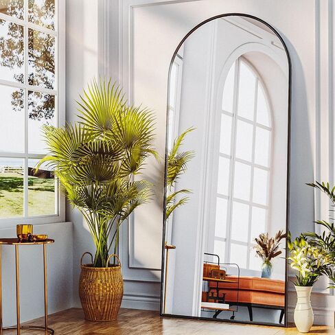 Antok Full-Length Arched Floor Mirror, Freestanding Or Wall-Mounted, with Stand, Aluminum Frame Full Body Mirrors for Bedroom, Living Room Cloakroom, 58" L x 21" W, Black in Kuwait