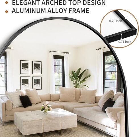 Antok Full-Length Arched Floor Mirror, Freestanding Or Wall-Mounted, with Stand, Aluminum Frame Full Body Mirrors for Bedroom, Living Room Cloakroom, 58" L x 21" W, Black in Kuwait