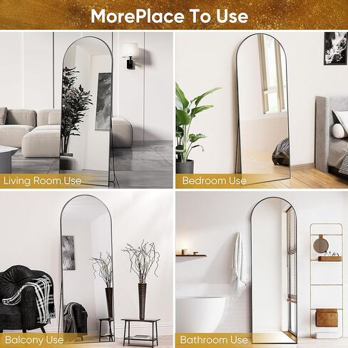 Antok Full-Length Arched Floor Mirror, Freestanding Or Wall-Mounted, with Stand, Aluminum Frame Full Body Mirrors for Bedroom, Living Room Cloakroom, 58" L x 21" W, Black in Kuwait