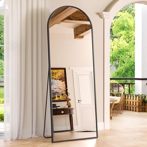 Antok Full-Length Arched Floor Mirror, Freestanding Or Wall-Mounted, with Stand, Aluminum Frame Full Body Mirrors for Bedroom, Living Room Cloakroom, 58" L x 21" W, Black in Kuwait