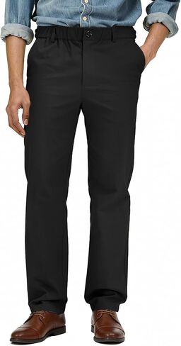 Comdecevis Men's Stretch Khaki Pants Elastic Waist Cotton Chino Pants Straight Fit in Kuwait