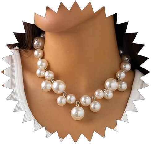 Pearl Necklace for Women Big Chunky Pearl Choker Necklace Exaggerated Large Pearl Necklace Dainty Statement Bride Wedding Jewelry Gifts in Kuwait