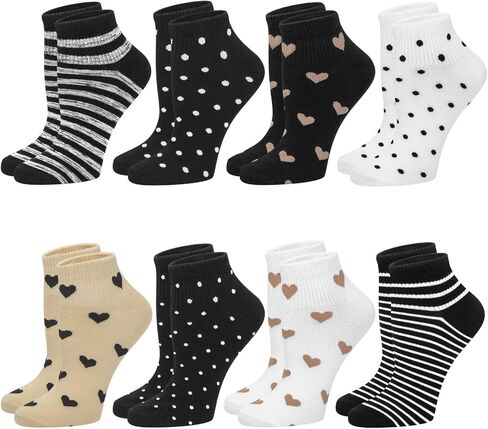 8 أزواج من الجوارب القطنية للكاحل للنساء، جوارب لطيفة مخططة ومبتكرة قابلة للتنفس in Kuwait