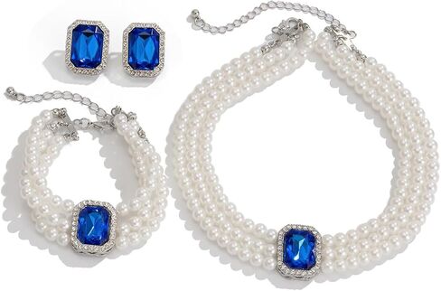 WCRAZYE Pearl Necklace Set for Women Multilayer Boho 1920s Rhinestones Fashion Faux Pearl Beaded Choker Necklaces Pearl Statement Wedding Necklace Bracelet Earrings Set for Costume Accessories (White) in Saudi Arabia
