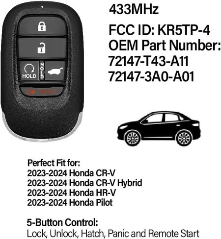 استبدال لهوندا CR-V HR-V الطيار مفتاح فوب التحكم عن بعد 2023 2024 2025 5 أزرار 433MHz KR5TP-4، أسود in Saudi Arabia