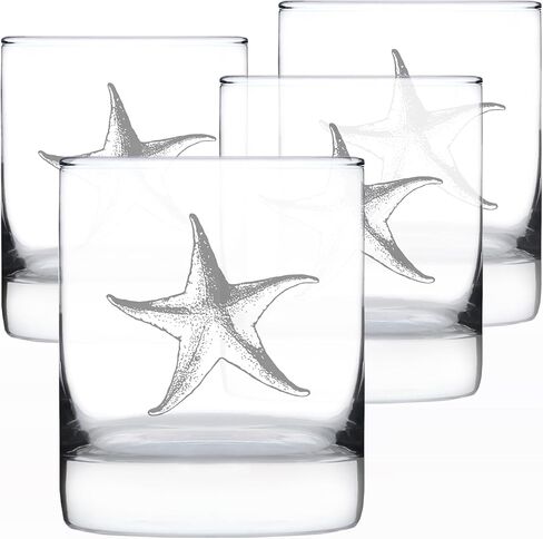 Starfish Rocks Glass - Beach Themed Decor and Decorative Ocean Glassware Gifts for Women and Men - 10.25 Oz Glasses in Saudi Arabia