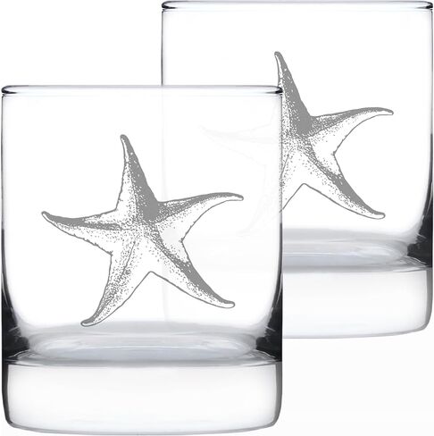 Starfish Rocks Glass - Beach Themed Decor and Decorative Ocean Glassware Gifts for Women and Men - 10.25 Oz Glasses in Saudi Arabia