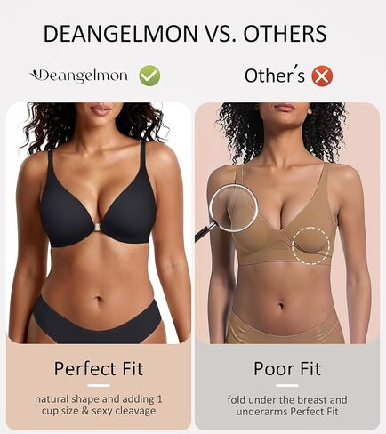 DEANGELMON Front Closure Bras for Women Jelly Wireless Padded Racerback Bralett Seamless Low Cut V-Neck Lightweight T-Shirts Bra Black Small in Kuwait