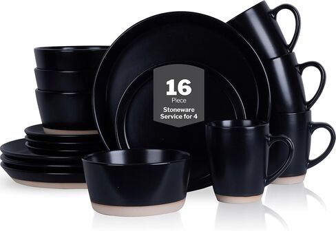 طقم أواني طعام ستون لين ألبي مكون من 32 قطعة من الخزف الحجري، باللون الأبيض المرقط in Kuwait