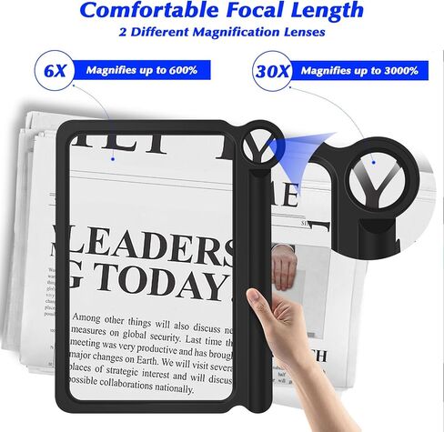 30X 6X Handheld Magnifying Glass, Large Magnifying Glass for Reading, Magnifier Sheet Lightweight Full Book Page Viewing Area, Perfect Magnifiers for Reading Small Prints and Low Vision Seniors in Kuwait