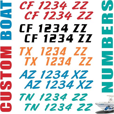 Boat Registration Numbers (Two Decals) Custom State Registration Stickers/Vinyl Boat Decal Graphics Pair 2CL (Solid Colors + Drop Shadow) in Kuwait