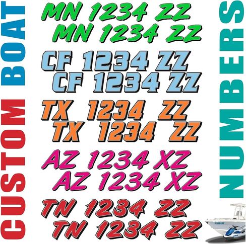Boat Registration Numbers (Two Decals) Custom State Registration Stickers/Vinyl Boat Decal Graphics Pair 2CL (Solid Colors + Drop Shadow) in Kuwait