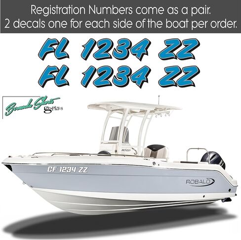 Boat Registration Numbers (Two Decals) Custom State Registration Stickers/Vinyl Boat Decal Graphics Pair 2CL (Solid Colors + Drop Shadow) in Kuwait