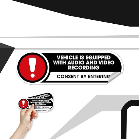 Vehicle is Equipped with Audio and Video Recording Stickers | Recording Device in Car Sticker Signs | in Car Camera Recording | 2 Small Stickers | Glossy 5x1 Inches Outdoor Vinyl Stickers (Small) in Saudi Arabia